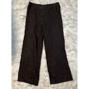 Lafayette 148 New York 10 Espresso Brown 100% Linen Trouser Wide Straight Leg‎